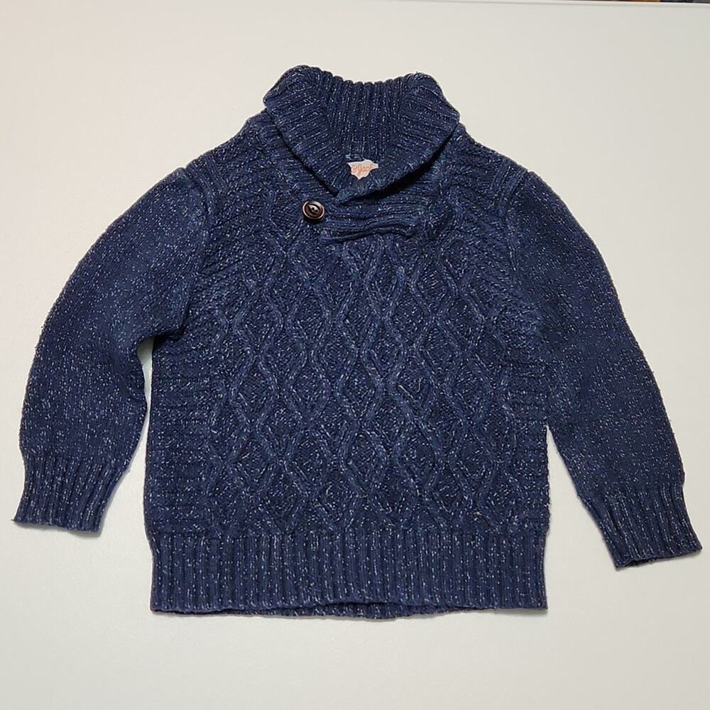 Cat & Jack Navy Blue White Speck Cable Knit Baby Boy‎ Sweater Size 18M Coastal